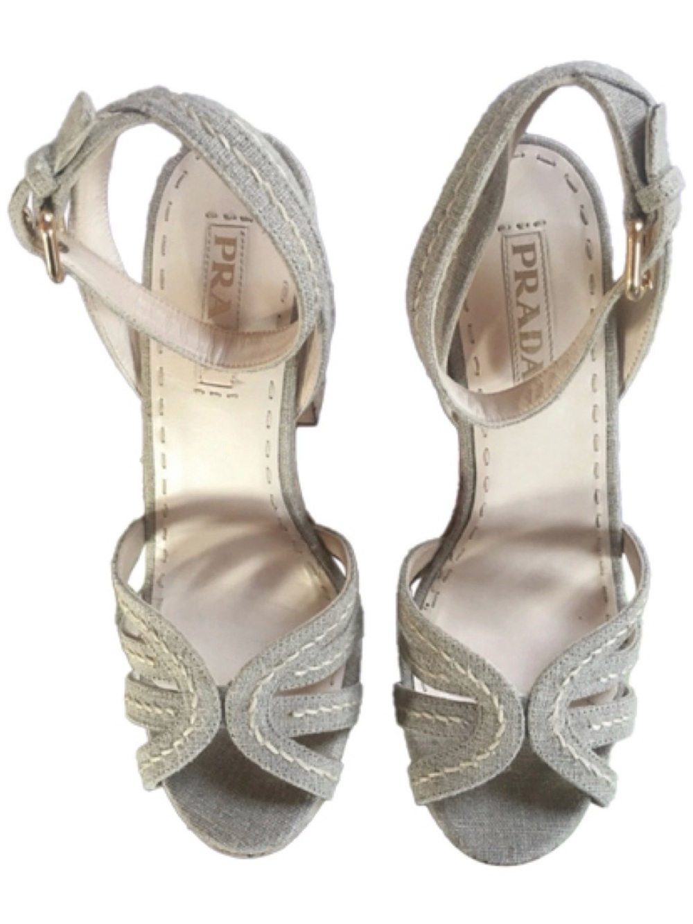 Prada Light Gray Open-Toe Ankle-Strap Heels